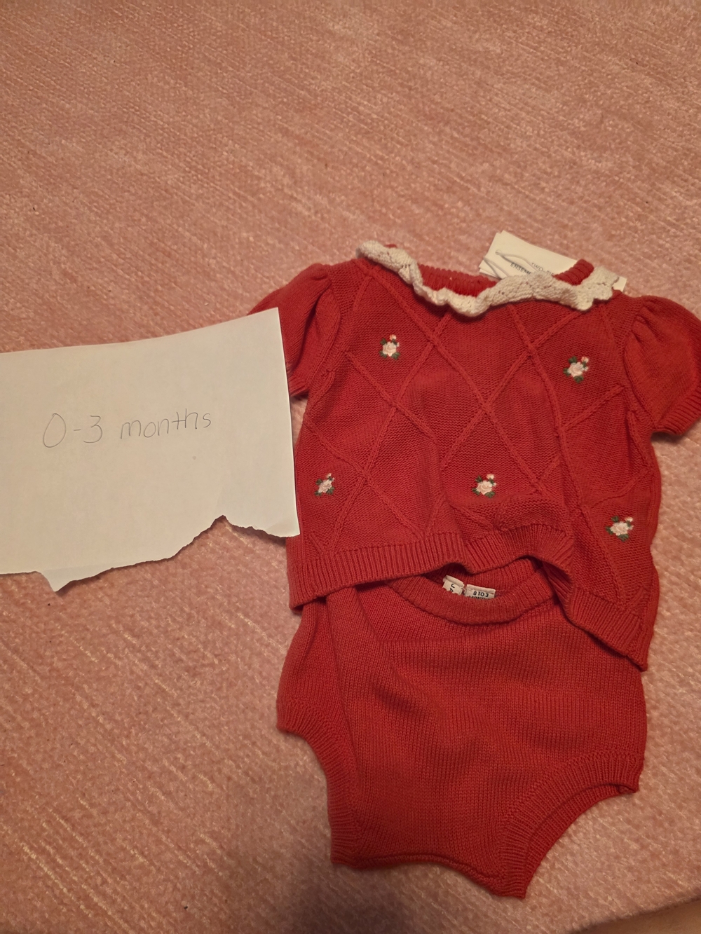 Janie and Jack Red Knit Two-Piece Set with Embroidered Flowers